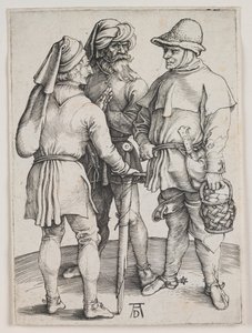 会話する3人の農民、1497年頃（エングレーヴィング） 作： アルブレヒト・デューラーまたはデューラー