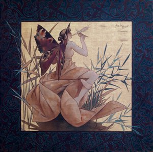 葦の間の翼のあるニンフとのコンポジション - Alexandre de Riquer i Ynglada (1856-1920) による絵画