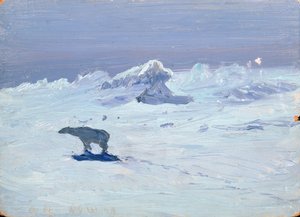 1899年の月夜にホッキョクグマを狩る 作： Aleksandr Alekseevich Borisov