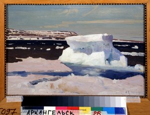 カラ海、ノバヤゼムリヤ群島の眺め。 Alexander Alexeyevich Borisov (1866-1934) による絵画。 キャンバスに油彩、33 x 50.5 cm
