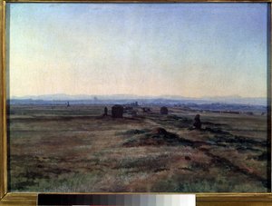 「日没時のアッピア街道の眺め」アレクサンドル・イワノフ (1806-1858) による絵画 1845年 国立トレチャコフ美術館、モスクワ 作： Aleksandr Andreevich Ivanov