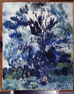 ""田舎。 アレクサンダー・ダヴィドヴィッチ・ドレヴィン（1889-1938）による絵画「木の下」1923年、カルーガ地方美術館 作： Aleksandr Davidovic Drevin