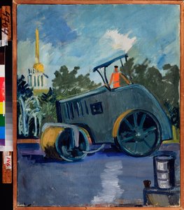 アスファルト舗装。 （機械が通りにアスファルトを敷設します）。 Alexander Isaakovich Rusakov（1898-1952）による絵画、キャンバスに油彩 作： Aleksandr Isaakovich Rusakov
