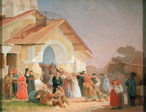 プスコフの教会から出て、1863-64 作： Aleksandr Ivanovich Morozov
