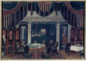 Decor preparatoire pour la piece de theatre ""La mascarade"" de Mikhail Lermontov (1814-1841) (The Masquerade by Mikhail Lermontov の舞台デザイン) - Peinture de Alexander Yakovlevich Golovin (Alexandre Golovine) (1863-1930), テンペラスール 作： Aleksandr Jakovlevic Golovin