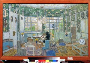 Henrik (Henri) Johan Ibsen (1828-1906) による演劇 le petit Eyolf の準備装飾 (H.Ibsen による Theatre Play Little Eyolf の舞台デザイン)。 Alexander Yakovlevich Golovin（Alexander Golovin）（1863-1930）の作品、段ボールに水彩 作： Aleksandr Jakovlevic Golovin