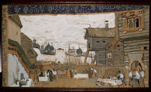 ニコラス (ニコライ) リムスキー・コルサコフ (リムスキー・コルサコフ) (1844-1908) によるオペラ「プスコフの乙女」の準備セット (N.リムスキー・コルサコフ (リムスキー・コルサコフ) によるオペラ「プスコフの乙女」の舞台デザイン).子供のアニメの場所 作： Aleksandr Jakovlevic Golovin