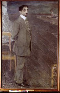 詩人ミハイル・クズミン (1875-1936) の肖像 (詩人 M. クズミンの肖像)。 Alexander Yakovlevich Golovin（1863-1930）の作品、キャンバスにテンペラとパステル 作： Aleksandr Jakovlevic Golovin