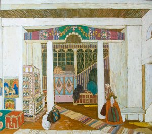 演劇「ザストーム」の舞台デザイン。アレクサンドルオストロフスキー作。1916年。 作： Aleksandr Jakovlevic Golovin