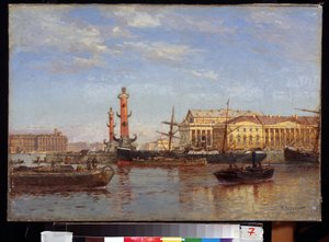 ネヴァ川から見たサンクトペテルブルク。 (ネヴァ川からのサンクトペテルブルクの眺め)。 Alexander Karlovich Beggrov（1841-1914）による絵画。 キャンバスに油彩、46 x 65 cm