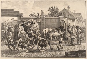 荷馬車で木材を運ぶロシアのポーター 作： Aleksandr Osipovich Orlovskii