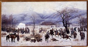 露土戦争 (1877-1878): 1878 年 1 月 5 日から 9 日までのブルガリアでの第 4 回シプカ峠の戦い (第 4 回シプカ峠の戦い)。 Alexei Danilovich Kivshenko (1851-1895) の絵画 作： Aleksei Danilovich Kivshenko