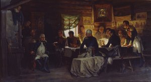 1882年1812年9月13日、モスクワ近郊のフィリ村の軍事評議会 作： Aleksei Danilovich Kivshenko