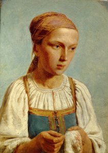 刺繍の田舎娘、1843 作： Aleksei Gavrilovich Venetsianov
