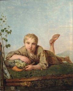 パイプを持つ羊飼いの少年、1820年代 作： Aleksei Gavrilovich Venetsianov