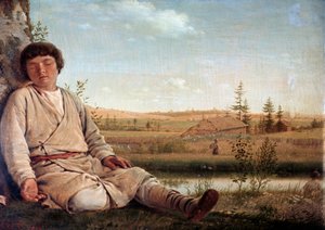 ヴェネチアーノフ（1780-1847）の「眠る羊飼い」。 作： Aleksei Gavrilovich Venetsianov