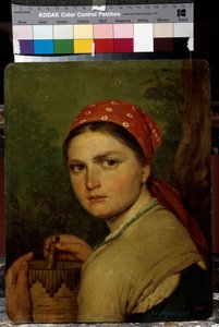 農民の少女 - Alexei Gavrilovich Venetsianov (1780-1847) による絵画、キャンバスに油彩、1824 年頃、ロシア美術