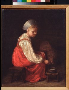 子牛を持つ農民の少女 - アレクセイ・ガブリロヴィチ・ヴェネツィアノフ（1780-1847）による絵画、キャンバスに油彩 作： Aleksei Gavrilovich Venetsianov