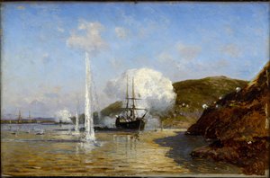 Guerre russo-turque de 1877-1878 - The Action of Nikolai Skrydlov (1844-1918) on the Danube par Alexei Petrovich Bogolyubov (Bogoliubov ou Bogolioubov) (1824-1896). 作： Aleksei Petrovich Bogolyubov