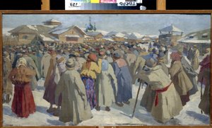プリハズの前、モスクワ（ロシア）。 （行政や法律事務所の前に集まった群衆 作： Aleksey Fyodorovich Afanasiev