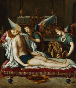 Le Corps du Christ oint par deux anges - 二人の天使によって油そそがれたキリストの体 - アローリ、アレッサンドロ (1535-1607) - 1593年頃 - 銅に油彩 - 45x39 - Szepmuveszeti Muzeum、ブダペスト 作： Alessandro Allori