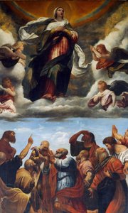 聖母被昇天、祭壇画（木に油彩 作： Alessandro Bonvicino Moretto