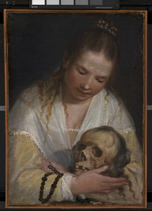 頭蓋骨を考える若い女性 作： Alessandro Casolani