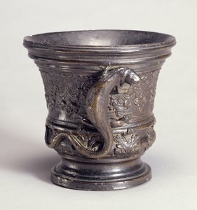 トカゲの形をしたハンドル付きモルタル、c.1500（ブロンズ）