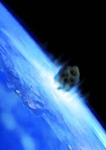世界の終わりである地球に向かって降ってくる小惑星。 アレッサンドロ・ロナティの絵。 2012年。