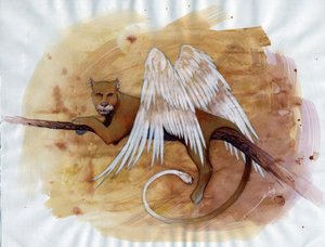 Upea olento: kielikuva, upea leijonanpää, vuohen vartalo ja käärmeen häntä. Piirustus Alessandro Lonati 作： Alessandro Lonati