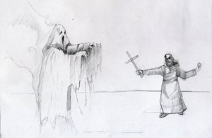Fight between a monk holding a crucifix and a ghost Illustration by Alessandro Lonati   1458846   ja       japanese Successfully Translated  Original: Landscape with Cattle Translat: Landscape with Cattle 1433582 ja japanese Successfully Translated Origina 作： アレッサンドロ・ロナティ