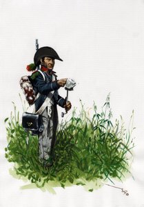 ファーストエンパイア (1804-1814 および 1815): 偉大なフランスのナポレオン軍の兵士歩兵ハンター。 アレッサンドロ・ロナティの絵