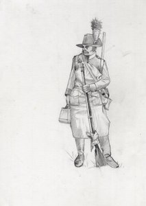 最初の帝国 (1804-1814 および 1815): オーストリア - ハンガリー軍 (オーストリア - ハンガリー) の兵士、パイオニア サプール (またはパイオニア)。 アレッサンドロ・ロナティの絵
