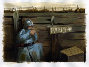 第一次世界大戦: パリを示す標識の近くの毛むくじゃらのフランス軍 作： アレッサンドロ・ロナティ