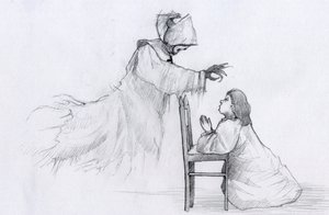 Ghost of an elderly nun with crooked hands appears to a little girl praying Illustration by Alessandro Lonati   1458845   ja       japanese Successfully Translated  Original: Human Skeleton, Lateral View Translat: Human Skeleton, Lateral View 1433952 ja ja 作： アレッサンドロ・ロナティ