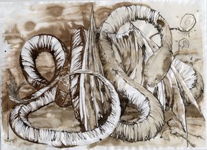 幻想的で伝説的な動物のイラスト：蛇のような長い体を持つドラゴン。 アレッサンドロ・ロナティによるカラードローイング。