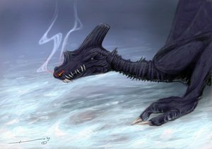 伝説の生き物：アレッサンドロ・ロナティの描いた雪の中のドラゴン 作： アレッサンドロ・ロナティ