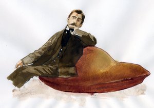 マドレーヌに座るマルセル・プルースト (紙にインク) 作： アレッサンドロ・ロナティ