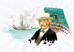 Portrait of American Writer Mark Twain (1835-1910) (Portrait of American Writer Mark Twain) Illustration by Alessandro Lonati 作： アレッサンドロ・ロナティ