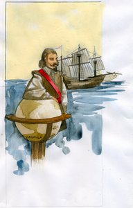 英国の私掠船、探検家、奴隷商人、政治家のフランシス・ドレイクの肖像 (絵) 作： アレッサンドロ・ロナティ