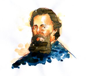 Herman Melville (1819-1891) エッセイスト小説家およびアメリカの詩人の肖像 (アメリカの小説家 Herman Melville の肖像) 作： Alessandro Lonati
