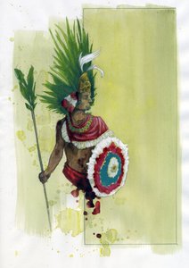 Retrato de Moctezuma (Montezuma) II (1466-1520) Imperador Asteca (Retrato do imperador asteca Moctezuma II) Ilustração de Alessandro Lonati 作： アレッサンドロ・ロナティ
