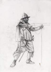17 世紀の船兵が発砲位置にいる肖像画。 アレッサンドロ・ロナティの絵。
