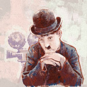 俳優兼監督のチャーリー・チャップリンの肖像 (イラスト) 作： アレッサンドロ・ロナティ