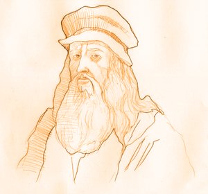 Muotokuva italialaisesta taiteilijasta ja tiedemiehestä Leonard de Vinci (Leonardo da Vinci) (1452-1519) (Italialaisen polymaatin Leonardo da Vincin muotokuva) 作： Alessandro Lonati