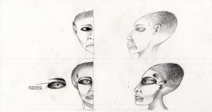 Science fiction illustration (science fiction): study of the face of an alien or alien (alien or alien) from the planet Mars to the conquest of space or universe. Drawing by Alessandro Lonati   1459208   ja       japanese Successfully Translated  Original: 作： アレッサンドロ・ロナティ