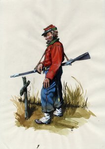 第二帝国 (1852-1870): イタリア統一 (リソルジメント)、イタリアのジュゼッペ・ガリバルディ (1807-1882) のために「赤シャツ」戦闘機として知られるガリバルディア軍の志願兵 作： Alessandro Lonati