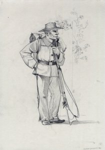 第二帝国 (1852-1870): イタリア統一 (リソルジメント)、イタリアのジュゼッペ・ガリバルディ (1807-1882) のために「赤シャツ」戦闘機として知られるガリバルディア軍の志願兵 作： Alessandro Lonati