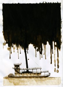 ジョセフ・コンラッドによる新作「In the Heart of Darkness」の蒸気船イラスト。 2012年 作： アレッサンドロ・ロナティ