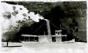 ジョセフ・コンラッドによる新作「In the Heart of Darkness」の蒸気船イラスト。 2012年